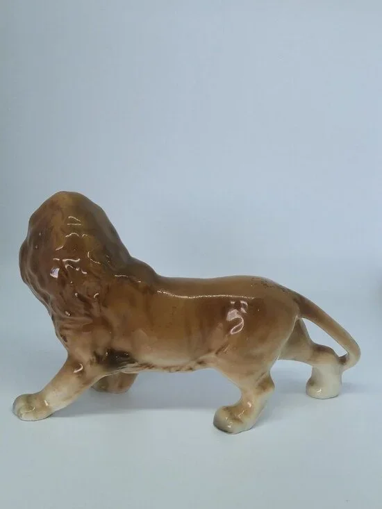 Hand Decorated Vintage Ceramic Lion Figurine Brown Glaze MCM Japan Statue Decor - Picture 4 of 12